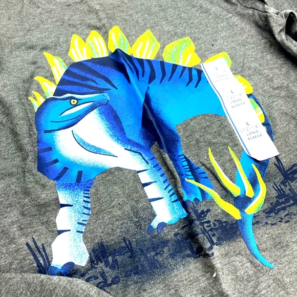 Boys Shirt Top Size Large 12/14 Dinosaur Long Sleeve Children Kids Gray - Picture 3 of 6